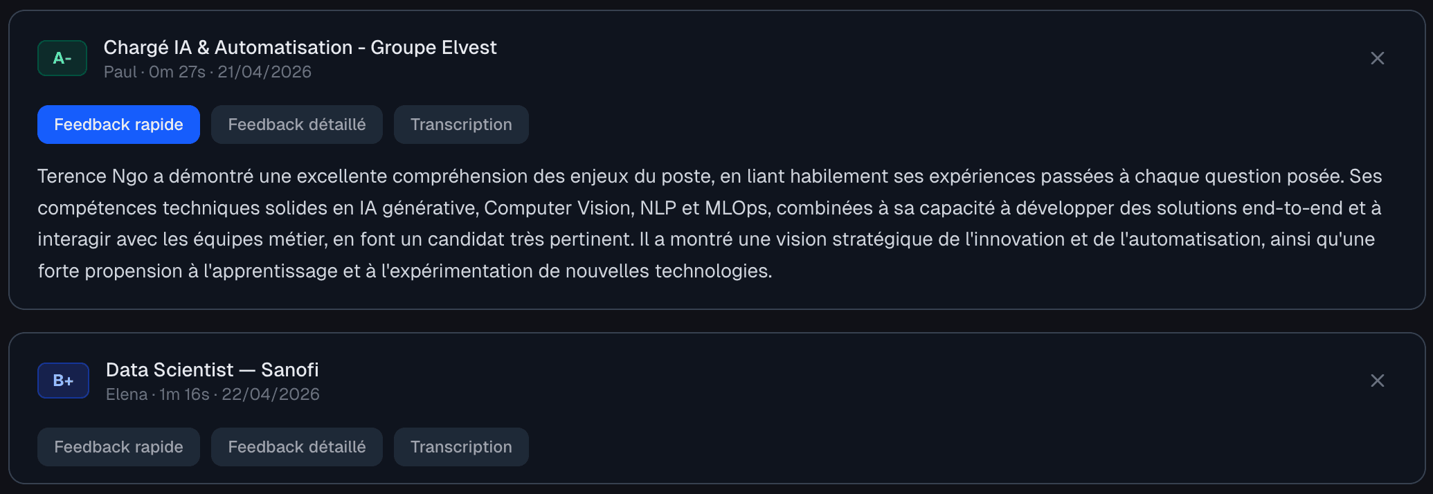 Feedback page