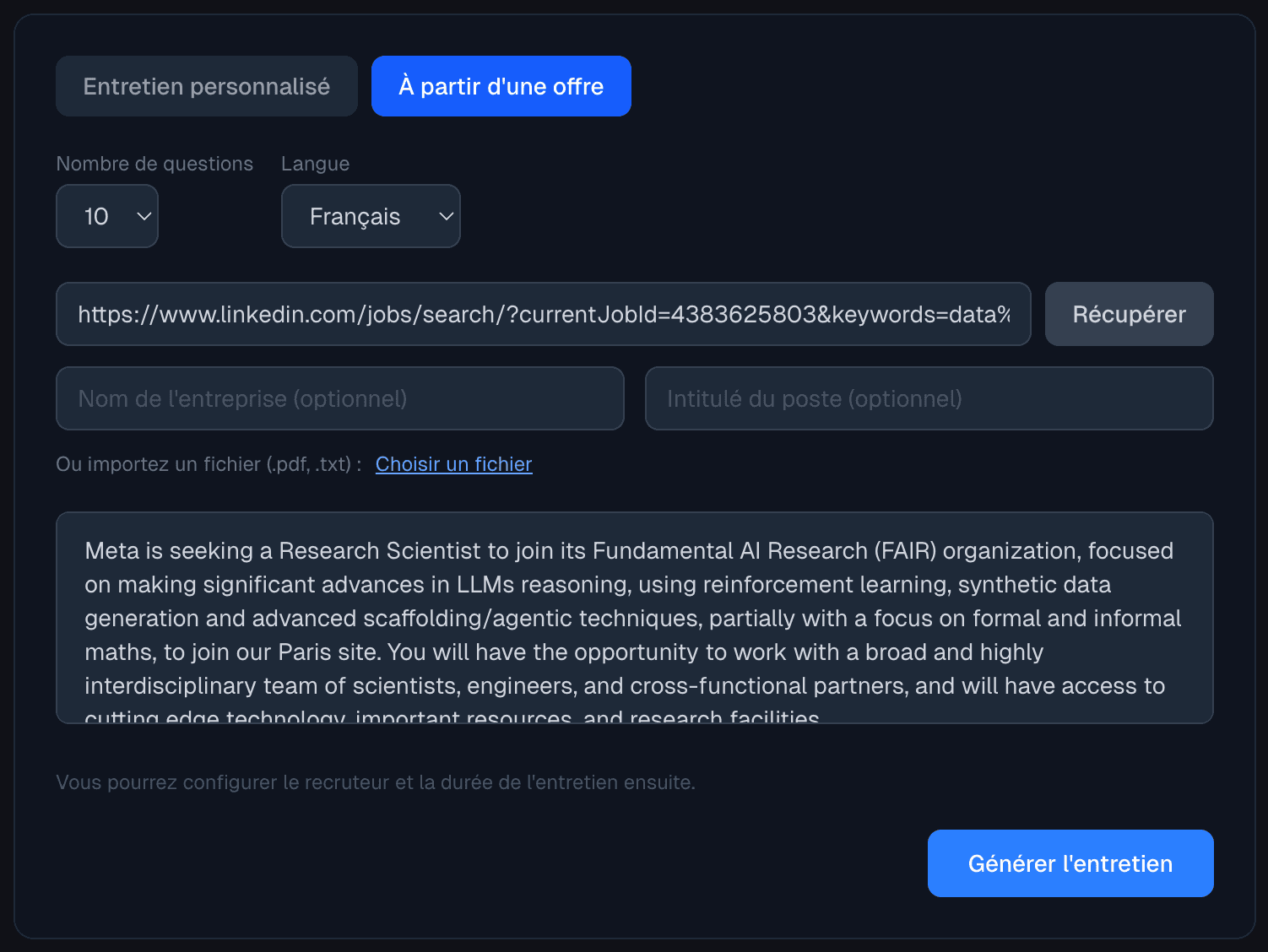 Generate interview page