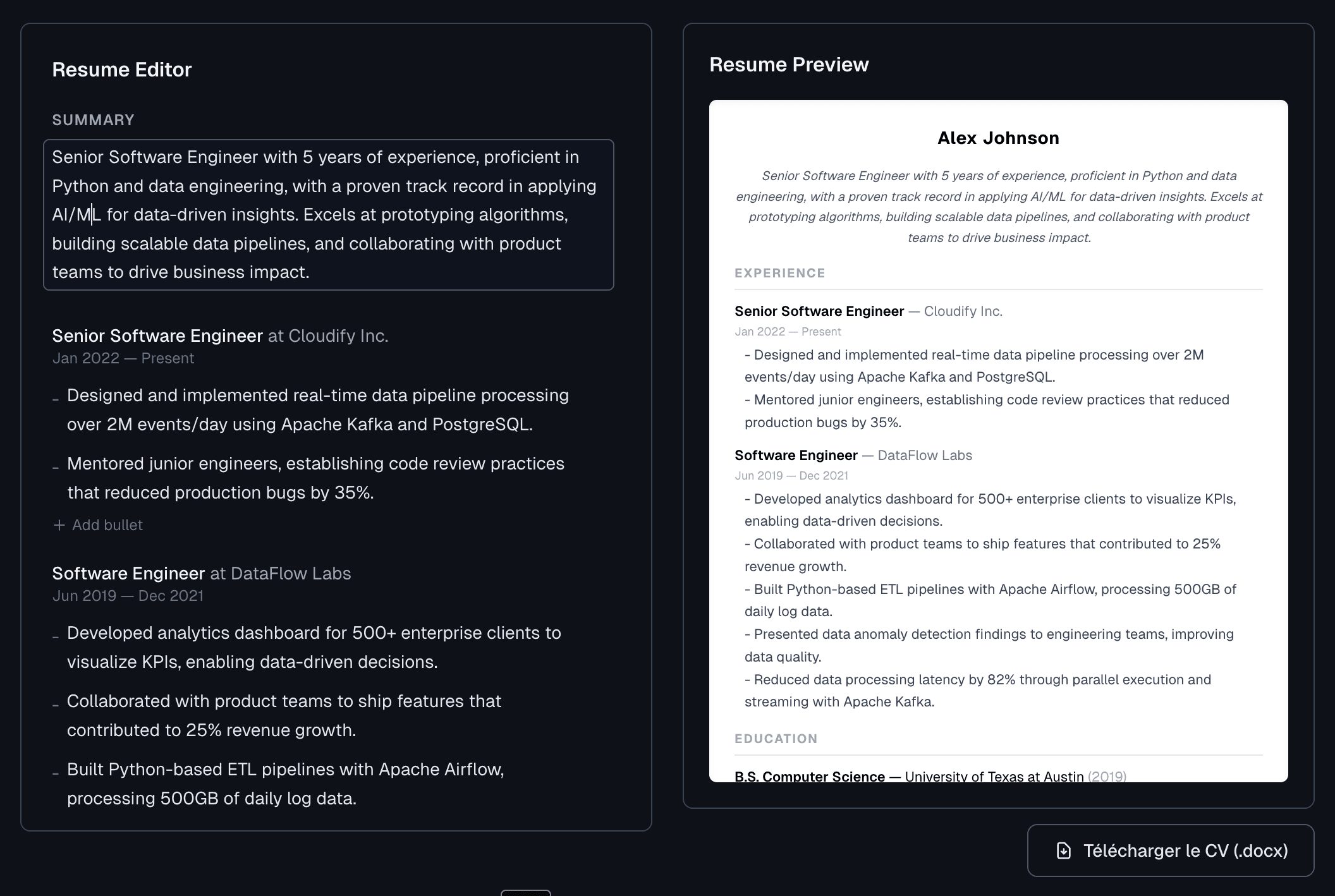 AI-generated resume tailored to a specific job description
