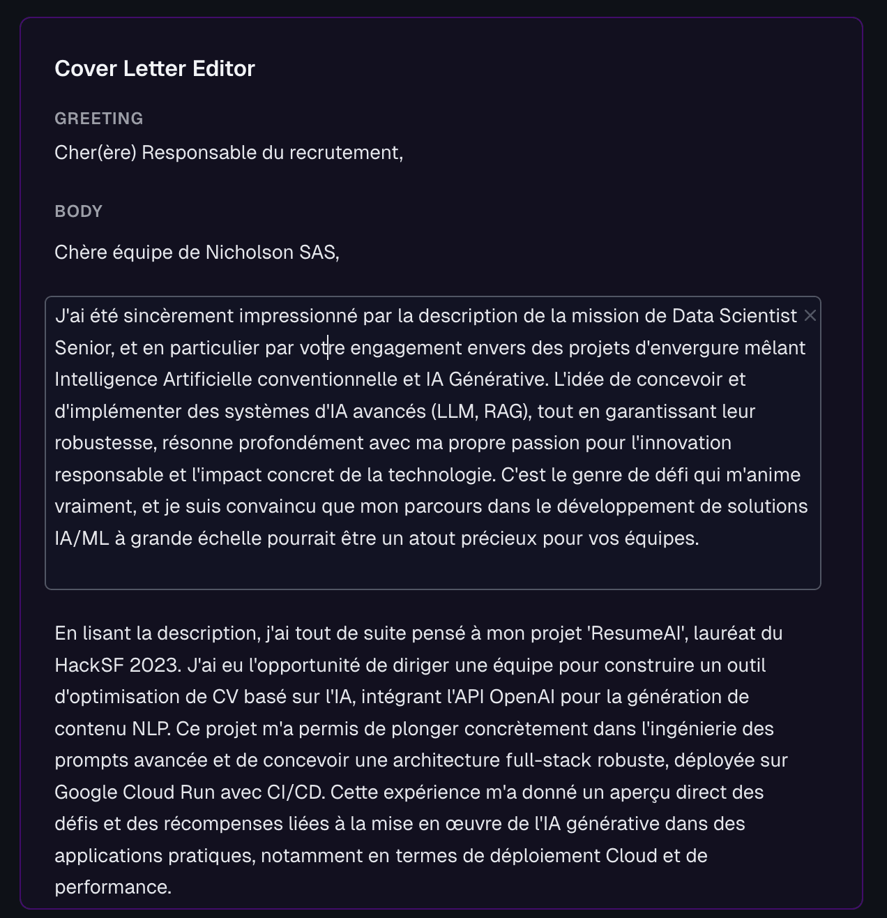 Cover letter generation with AI