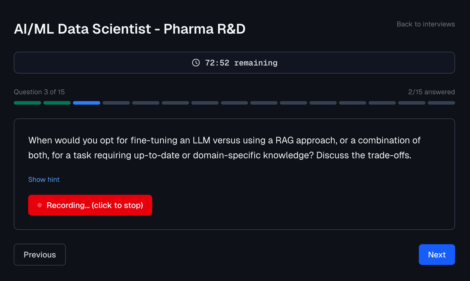 AI-generated interview questions with feedback
